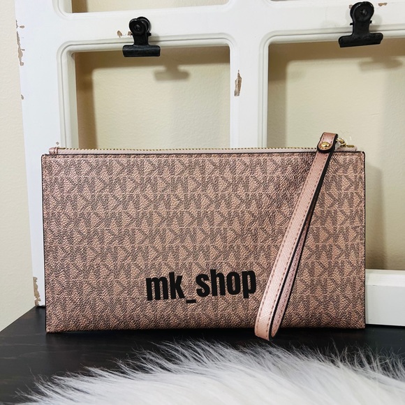 Michael Kors Jet Set Charm Large Zip Clutch Wristlet Rose Gold - Picture 5 of 11